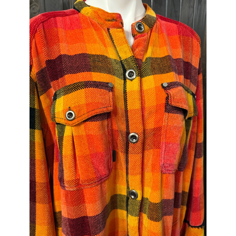 We The Free Free People Plaid Button Front Shirt Dress Orange Red Large L Long - Picture 2 of 7